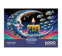 Moon Candle Fish 1000 Pieces Jigsaw Puzzle Set Mystic Magic Classic Jigsaw Puzzle Sturdy Cardboard Couple Puzzle Partners Ultra Difficult Home Activity 52x38cm/1000pcs