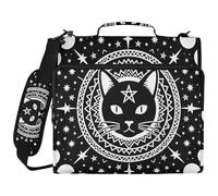 Moon Cat Crystal Retro Witch Goth 1.5 Inch 3 Ringing Organizer Binder with Handle and Removable Shoulder Strap Multiple Pockets Portfolio Binder for School