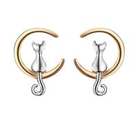 Moon Cat Earrings Versatile Beautifully Broken Jewelry (C, One Size)