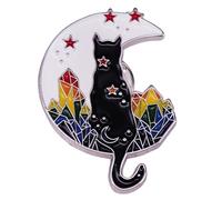 Moon Cat Enamel Pin Black Night Sky Alloy Brooch Badge for Women Men DIY Presents
