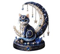 Moon Cat Luna DIY Bead Kit, 3D Beaded Celestial Moon Stars Series, 8.66x7.09x1.18 Inches Tiny Craft Kits for Beginners, Handmade Cat Kit, Decor Art Project.