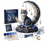 Moon Cat Luna Guardian DIY Bead Kit, 3D Beaded Celestial Moon & Stars Series DIY Kit, Tiny 3D Beaded Moons Cat Luna Guardian Craft Kit, Handmade Magical Cat Kit for Beginner, Home Decor (A 1PC)