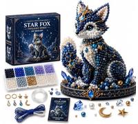 Moon Cat Luna Guardian DIY Bead Kit, 3D Beaded Celestial Stars & Crescent Series, Tiny Craft Kit for Beginners with Premium Beads & Tools, Handmade Magical Decor for Shelf, Desk, or Gift (Fox)