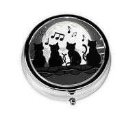 Moon Cat Music Note Pattern Round Pill Box with 3 Compartments, Mini Metal Pill Organizer for Purse or Pocket, Lightweight Portable for Daily Use Gifts Travel