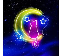 Moon Cat Neon Sign for Wall Decor USB Powered Led Cute Cat Moon Neon Light for Kids Bedroom Wall Decor Led Wall Art for Pet Shop Birthday Party Gift for Kids(14inch*12inch)