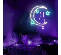 Moon Cat Neon Wall Art - Vibrant LED Decor for a Lively Place, Cat Wall Decor, Kids Room Wall Decoration, Led Wall Art, Custom Size