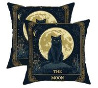 Moon Cat Pillow Covers Set of 2, Black Feline Decorative Throw Pillows, Autumn Witchy Home Decor for Sofa Bed Couch, Cozy Farmhouse Cushion Covers 20x20 Inch