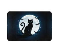 Moon Cat Print Custom Halloween Doormat, Personalized Floor Mat | Welcome Spooky Halloween Vibes At Your Door For Halloween Party