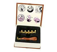 Moon Cat Wax Seal Stamp Set, ANBOSE Wax Seal Stamp Kit Including 6 Pieces Moon Star Mountain Sealing Wax Stamps Copper Seals + 1 Wooden Hilt, Gift Moon Balloon Sealing Wax Stamp Kit for Invitations