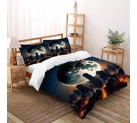 Moon City Bedding Set 3D Digital Printing Space Theme Duvet Cover Set Microfiber Quilt Cover Universal for All Seasons with Pillow Double（200x200cm）