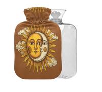 Moon Cloud Brown Print Hot Water Bottle with Cover 2L Large Warm Water Bag for Pain Relief Hot Cold Compress