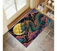 Moon Clouds Green Dragon Door Mat Indoor & Outdoor - Non Slip Heavy Duty Doormats - Epic Fantasy Art Printed Mat - Perfect Dust Grabbing Shoes Scrapper Door Mats 90 x 150 cm