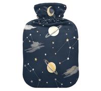 Moon Constellation Navy Hot Water Bottles with Soft Velvet Cover Hot Water Bag for Neck and Shoulder Pain Relief