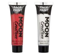 Moon Creations Face & Body Paint Tubes | England Flag Kit Red & White Set Euro 2025 | 12ml | Ready to Use Face Paint | Made in UK | Face Paint for Kids, Adults, Fancy Dress, Festivals, Halloween