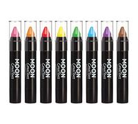 Moon Creations Face Paint Stick Body Crayons | Set of 8 | 3.2g | Sweat Proof & Water-Resistant Face Paint | Cruelty Free, Made in UK | For Kids, Adults, Fancy Dress, Festivals, Halloween