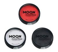 Moon Creations Pro Face & Body Makeup | England Flag Kit Euro 2025 Bright Red, White, Black Set | 36g | Professional Colour Paint Cake Pots for Face Painting | Face Paint For Kids, Adults, Halloween