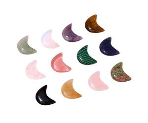 Moon Crystal - 12 Piece Natural Gemstone Decor, Moon Shaped Gemstone, Celestial Decor, Spiritual Healing Stone, Lunar Energy Ornament, Natural Mineral Carving for Meditation Home Energy Balancing Chr