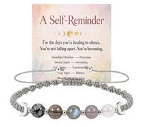 Moon Crystal Bracelet, Protection Bead Bracelet with Self-Reminder Card | Natural Stone Knit Anxiety Bracelets, Adjustable Healing Moonstone Jewelry, Positive Good Luck Gifts for Mom, Sister, Friends