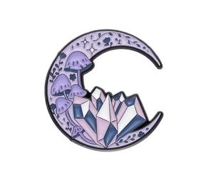 Moon & Crystal Mushroom Enamel Pin - 3x3cm Celestial Witchy Lapel Badge | Purple Pastel Aesthetic Brooch | Mystical Gift for Crystal Lovers & Collectors