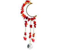 Moon Crystal Suncatcher with Natural Stone Chips & Butterfly Charm - 21-23 cm Hanging Prism Sun Catcher for Windows or Car Decor (A)