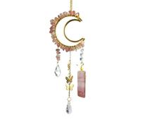 Moon Crystal Suncatcher with Raw Stone Stick - Hanging Butterfly Charm Window Decor for Sunlight Catcher & Energy Healing(C)