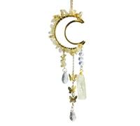 Moon Crystal Suncatcher with Raw Stone Stick - Hanging Butterfly Charm Window Decor for Sunlight Catcher & Energy Healing(J)