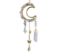 Moon Crystal Suncatcher with Raw Stone Stick - Hanging Butterfly Charm Window Decor for Sunlight Catcher & Energy Healing(K)
