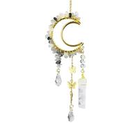 Moon Crystal Suncatcher with Raw Stone Stick - Hanging Butterfly Charm Window Decor for Sunlight Catcher & Energy Healing(A)