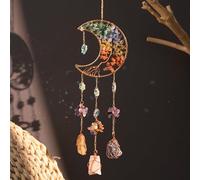 Moon Crystals Tree of Life Dream Catchers,Natural Gem Agate Wall Hangings for Windows Garden Home Décor (Colorful Moon Tree of Life)