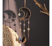 Moon Crystals Tree of Life Dream Catchers,Natural Gem Agate Wall Hangings for Windows Garden Home Décor (Black)