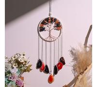 Moon Crystals Tree of Life Dream Catchers,Natural Gem Agate Wall Hangings for Windows Garden Home Décor (orange &black)