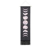 Moon Cycle Wall Hanging Tapestry, Black Cotton Rope and Wood, 31x125cm - Elegant Moon Phase Design, Durable Natural Materials, Ambient Home Decor (Black)