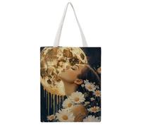 Moon & Daisy Muse 01 Daily Must-Have Canvas Tote Bag, Reusable Eco-Friendly Shopping Grocery Bag, Casual Fashion Shoulder Handbag, Versatile Stylish Bag for Women Commute And Outdoor Activities, 38x46