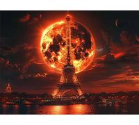 Moon Diamond Art Eiffel Tower Diamond Painting, 5D Full Round Drill Mosaic Gem/Crystal Art Cross Stitch Dots Embroidery Kit for Adults, DIY Arts and Crafts for Adults, Home Decor 16 x 12 Inch 892z-s