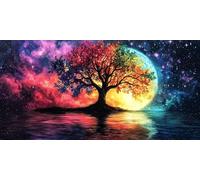 Moon Diamond Art for Kids Beginners, Tree of Life 5D Diamond Painting Kits for Adults, Square Drill Crystal Art Kits Adults,Cross Stitch Mosaic Arts and Crafts, Wall Decoration Gifts 70x140cm F613