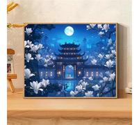 Moon Diamond Art Kits Adults, 5D Diamond Painting Kit Full Drill Round Rhinestone, Paint by Diamonds Embroidery Gem Art for Beginners Kids, DIY Crystal Mosaic Pictures Gifts (Building) 16x24in 0sc461