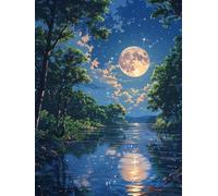Moon Diamond Art Kits Adults, 5D Diamond Painting River, DIY Adult Crafts, Full Drill Rhinestone Crystal Art and Crafts Picture, Mosaic Production, for Home Wall Decor, Gifts for Women 16x20in 3-2799