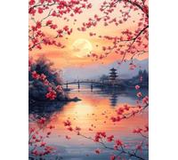 Moon Diamond Art Kits Adults, Diamond Painting Cherry Blossoms Dimond Art 5D DIY Full Round Drill Crystal Embroidery Cross Stitch Crafts Crafts for Adults, Home Room Decor, Gifts 50x70cm -bby26050M