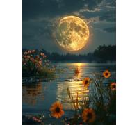 Moon Diamond Art Kits, River 5D Diamond Painting Kits for Adults, DIY Crystal Art Painting Pictures, Full Drill Crystal Embroidery Cross Stitch for Home Wall Decor, Gifts for Women 12x16in H-4616