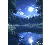 Moon Diamond Painting, Flower Diamond Art Kits Adults, Round Full Drill Gem Art Adults and Beginners, Crystal Rhinestone Cross Embroidery Craft Painting Sets, Home Wall Decoration 30x40cm 0U-390