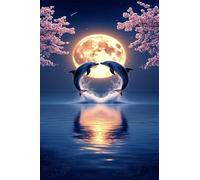 Moon Dolphin Flower 300 Piece Jigsaw Puzzle for Adults, Creativity, Challenging and Difficult Puzzle, Brain Teaser Puzzles for Adults 300 Pieces for The Whole for Women, Men