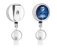 Moon Dolphins Love Cute Retractable Metal ID Badge Holder Reel Clip Keychain for Office Work