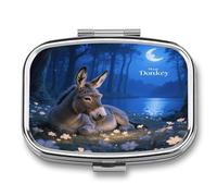 Moon Donkey Lying Down Pill Organizer Square Pill Case Metal Portable Pill Box 2 Compartment Small Medicine Box Sealed Travel Pill Container Vitamin Medicine Organizer