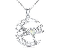 Moon Dragonfly Necklace 925 Sterling Silver White Opal Dragonfly Pendants Necklace Animal Moon Jewelry Gifts for Women