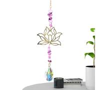 Moon Dream Catcher, Amethyst Lotus Flower Dream Catcher - Lotus Flower Pendant - Rainbow Maker with Sun Moon and Flower for Porch, Home, Offices, Cars