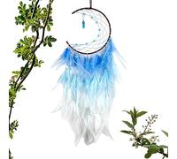 Moon Dream Catcher,Blue Feather Moon Led Decor Dream Catcher - Wall Decorations Ornaments, Handmade Led Dream Catchers Blessing for Kids Adults Geruwam