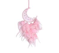 Moon Dream Catcher for Bedroom Wall, Witchy Feather Dreamcatcher Handmade Home Decor, Gift for Women Girls Teenage Kids, Romantic Room Decorations and Hanging Accessories (Pink)