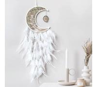Moon Dream Catchers with Chakra Gemstone Agate Stone, Crystal Tree Life Dream Catchers Wall Hangings Room Decor (White)
