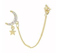 Moon Earring With Chain And Northern Star Ear Cuff Starburst Ear Cuff With Chain Coil Earrings