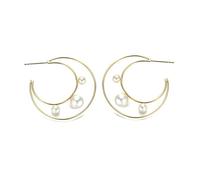 Moon Earrings, 18K Yellow Gold Earrings with Three Pearl Fine Jewelry Gifts for Birthday Anniversary